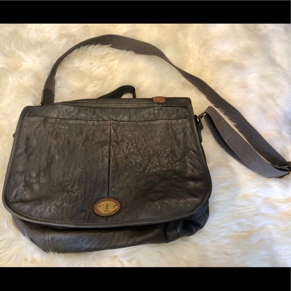 Fossil dark grey leather messenger bag - Picture 3 of 9